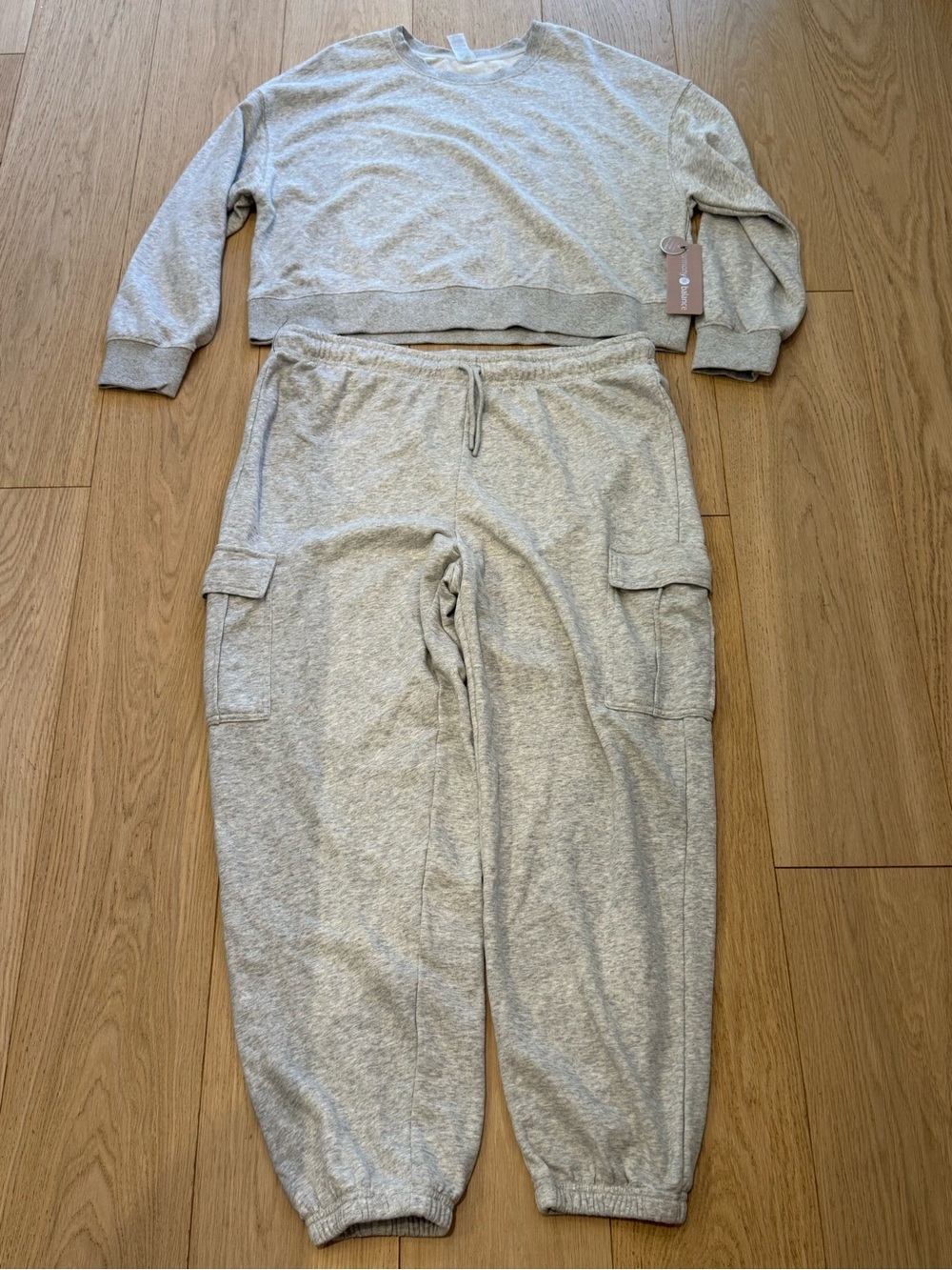 Harmony Balance Oversized Cotton Blend Lounge Set Heather Grey Cargo Jogger Set